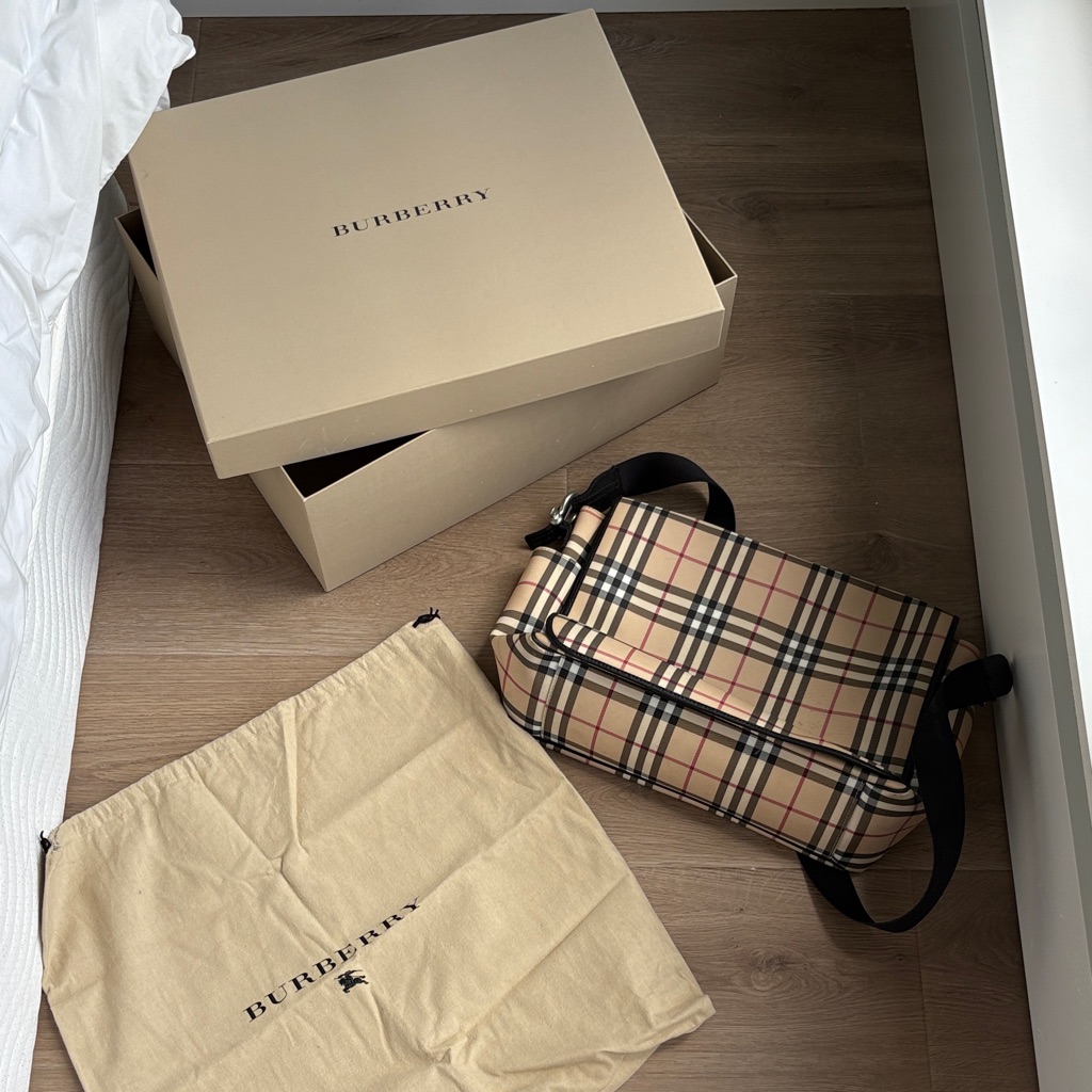 Burberry Beige And Black Check Shoulder Bag